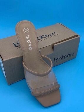 Boohoo Nude Clear Double-Strap Square Toe Mule